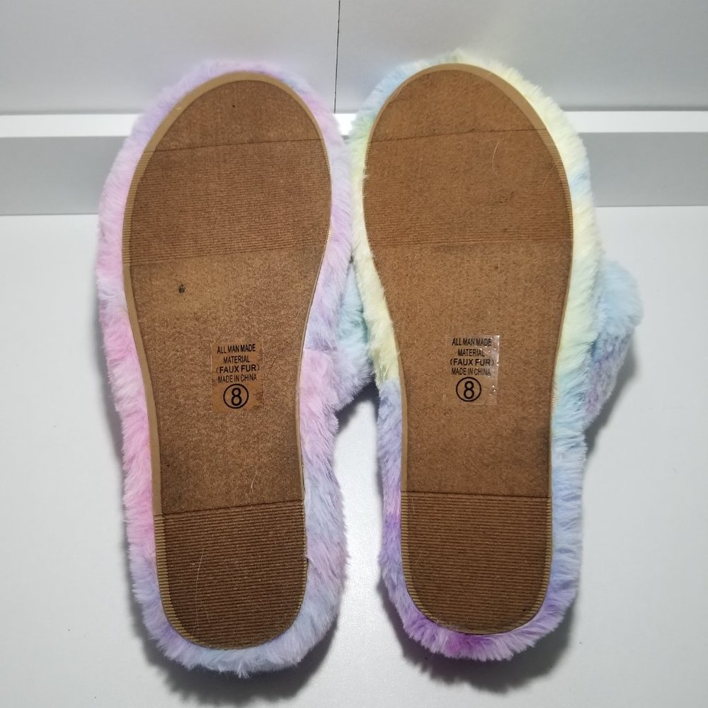 Soda Fox Fur Rainbow Slippers/Sandals Size 8 - Picture 4 of 5